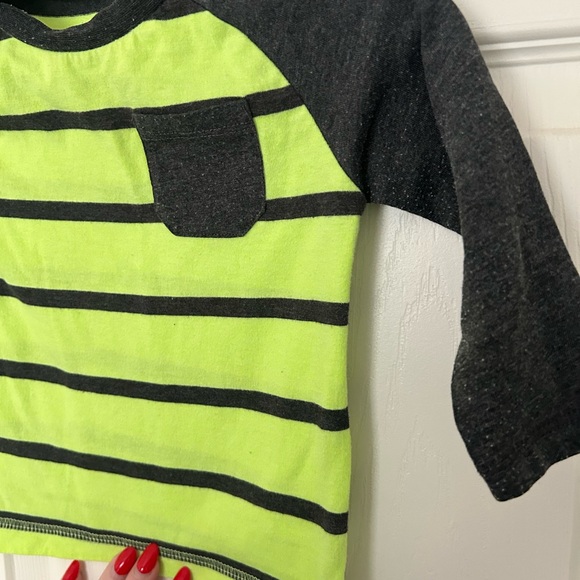 Baby boys Okie Dokie Neon Green/yellow and Gray Striped Long Sleeve Tee, 12 mo - Picture 5 of 7